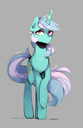 Size: 1789x2748 | Tagged: safe, artist:novabytes, derpibooru import, lyra heartstrings, pony, unicorn, g4, gray background, raised hoof, raised leg, simple background, solo