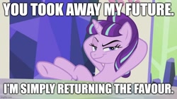 Size: 888x499 | Tagged: safe, derpibooru import, edit, edited screencap, screencap, starlight glimmer, g4, the cutie re-mark, caption, image macro, imgflip, impact font, movie reference, pixar, s5 starlight, syndrome, text, the incredibles