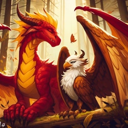 Size: 1024x1024 | Tagged: safe, ai content, derpibooru import, bird, dragon, eagle, forest, nature, tree