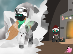 Size: 4096x3040 | Tagged: safe, artist:mairiathus, derpibooru import, changeling, equestria at war mod, candy, children, christmas, fire, food, holiday, mountain, signature, snow, soldier, war, wings, winter