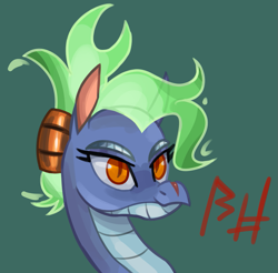 Size: 1077x1059 | Tagged: safe, artist:nonameorous, derpibooru import, dragon, hybrid, longma, them's fightin' herds, baihe (tfh), blue background, community related, cyan background, runes, scar, simple background, solo