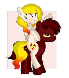 Size: 2105x2395 | Tagged: safe, artist:lnz_01, derpibooru import, oc, oc:starfyre, pegasus, pony, eyes closed, grin, looking to side, looking to the right, oc riding oc, ponies riding ponies, riding, riding a pony, show accurate, simple background, smiling, unamused, white background, wingless