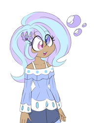 Size: 1627x1941 | Tagged: safe, artist:ladylullabystar, derpibooru import, oc, oc only, oc:bubble tea, human, equestria girls, clothes, derp, dress, heterochromia, simple background, solo, transparent background