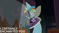 Size: 2000x1125 | Tagged: safe, derpibooru import, edit, edited screencap, editor:quoterific, screencap, rainbow dash, better together, equestria girls, g4, opening night, fairy bootmother, solo