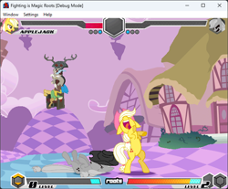 Size: 642x532 | Tagged: safe, artist:fimroots, derpibooru import, screencap, applejack, discord, fighting is magic, g4, boss, chaos, discorded landscape, palette swap, recolor, zalgojack