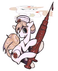 Size: 587x717 | Tagged: safe, artist:leechdiety, derpibooru import, nurse redheart, earth pony, pony, g4, dripping, female, hat, mare, nurse hat, simple background, solo, syringe, white background