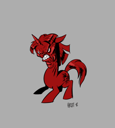 Size: 1762x1954 | Tagged: safe, artist:brdte, derpibooru import, oc, oc only, pony, unicorn, angry, frown, furrowed brow, gray background, gritted teeth, signature, simple background, solo, teeth