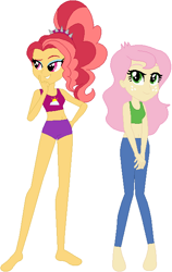 Size: 407x642 | Tagged: safe, artist:sturk-fontaine, derpibooru import, oc, oc only, oc:briar apple, oc:scarlet dawn, human, equestria girls, base used, contemporary dancer, duo, duo female, female, freckles, magical lesbian spawn, offspring, parent:adagio dazzle, parent:applejack, parent:fluttershy, parent:sunset shimmer, ponytail, simple background, white background