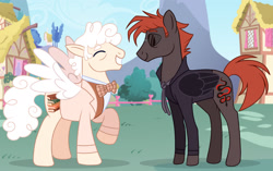 Size: 1842x1158 | Tagged: safe, artist:serendippertyy, artist:wanderingpegasus, derpibooru import, pegasus, pony, aziraphale, clothes, crossover, crowley, glasses, good omens, ponified, show accurate, species swap