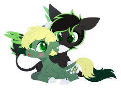 Size: 3199x2383 | Tagged: safe, artist:belka-sempai, derpibooru import, oc, oc only, oc:eytlin, oc:inex code, pegasus, pony, sphinx, biting, blushing, colored wings, colored wingtips, duo, duo male and female, female, male, pegasus oc, simple background, sphinx oc, tail, transparent background, two toned mane, two toned tail, two toned wings, wings