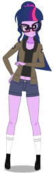 Size: 396x1254 | Tagged: safe, artist:edy_january, derpibooru import, sci-twi, twilight sparkle, human, better together, equestria girls, g4, blushing, boots, breasts, busty sci-twi, clothes, denim, female, geode of telekinesis, girls und panzer, glasses, jacket, jeans, kisekae, magical geodes, military, military uniform, pants, saunders, shirt, shoes, short pants, simple background, solo, stockings, thigh highs, transparent background, uniform, united states