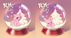 Size: 4903x2632 | Tagged: safe, artist:sugarstar, derpibooru import, pony, chibi, commission, cute, looking back, sleeping, snow, snow globe, snowflake, your character here