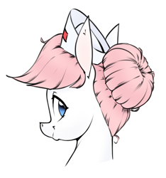 Size: 1850x1980 | Tagged: safe, artist:aquaticvibes, derpibooru import, nurse redheart, earth pony, pony, g4, aside glance, bust, cute, female, hair bun, hat, looking at you, looking sideways, mare, no pupils, nurse hat, portrait, profile, side view, simple background, smiling, smiling at you, solo, white background