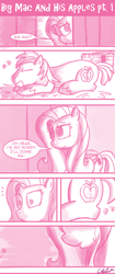 Size: 808x1920 | Tagged: dead source, safe, artist:flirtershy, derpibooru import, big macintosh, fluttershy, earth pony, pegasus, pony, comic:big mac and his apples, barn, butt, comic, dat ass, emanata, eyes on the prize, female, fluttermac, lying down, male, mare, meme, monochrome, onomatopoeia, plot, prone, shipping, sleeping, sound effects, stallion, straight, zzz