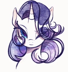 Size: 1819x1938 | Tagged: safe, artist:tkotu1, derpibooru import, rarity, pony, unicorn, bust, eye clipping through hair, female, looking at you, mare, one eye closed, simple background, smiling, smiling at you, solo, white background
