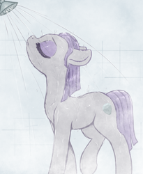 Size: 2300x2800 | Tagged: safe, artist:t72b, derpibooru import, maud pie, earth pony, pony, g4, bath, beautiful, ears back, eyes closed, eyeshadow, female, makeup, mare, missing accessory, raised hoof, raised leg, shower, solo, steam, water, wet, wet mane