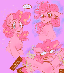 Size: 3072x3500 | Tagged: safe, artist:mimiporcellini, derpibooru import, pinkie pie, earth pony, pony, g4, blushing, censor bar, censored, chest fluff, doodle, female, solo, unshorn fetlocks