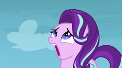 Size: 1280x720 | Tagged: safe, derpibooru import, edit, edited screencap, screencap, starlight glimmer, earth pony, pony, g4, school raze, cutie mark, female, hornless unicorn, jaw drop, missing horn, sad, solo