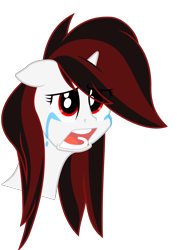 Size: 2180x3062 | Tagged: safe, artist:resu, derpibooru import, oc, oc only, oc:blackjack, cyborg, pony, unicorn, fallout equestria, fallout equestria: project horizons, .svg available, bust, crying, fanfic art, female, mare, simple background, solo, transparent background, vector