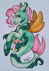 Size: 1724x2502 | Tagged: safe, artist:kikirdcz, derpibooru import, oc, seapony (g4), solo, traditional art