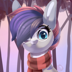 Size: 2000x2000 | Tagged: safe, artist:joaothejohn, derpibooru import, oc, oc only, donkey, bust, clothes, cute, facial markings, female, goggles, leaves, long ears, looking at you, multicolored hair, o.o, portrait, scarf, solo, tree