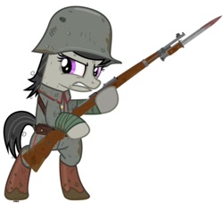 Size: 1170x1063 | Tagged: safe, artist:a4r91n, octavia melody, earth pony, pony, bipedal, clothed ponies, clothes, female, germany, gun, helmet, mare, rifle, scowl, simple background, uniform, watermark, weapon, white background, world war i