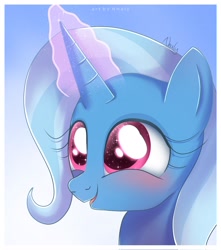 Size: 2000x2260 | Tagged: safe, artist:nnaly, artist:nnalyart, derpibooru import, trixie, pony, unicorn, g4, blushing, bust, cute, diatrixes, female, glowing, glowing horn, high res, horn, magic, magic aura, mare, open mouth, open smile, portrait, signature, smiling, solo, sparkly eyes, wingding eyes