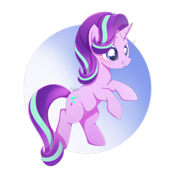 Size: 2000x2000 | Tagged: safe, artist:nnaly, artist:nnalyart, derpibooru import, starlight glimmer, pony, unicorn, g4, blushing, female, gradient background, high res, horn, mare, rearing, signature, simple background, smiling, solo, starry eyes, transparent background, wingding eyes