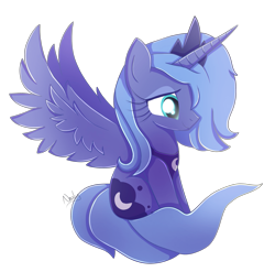 Size: 2639x2608 | Tagged: safe, artist:nnaly, artist:nnalyart, derpibooru import, princess luna, alicorn, pony, g4, cute, female, high res, horn, lunabetes, mare, profile, s1 luna, signature, simple background, sitting, smiling, solo, spread wings, transparent background, wings