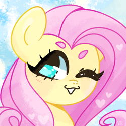 Size: 1000x1000 | Tagged: safe, artist:vivian reed, derpibooru import, fluttershy, pegasus, pony, bust, cute, female, mare, one eye closed, shyabetes, smiling, solo, wink