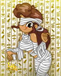 Size: 2015x2490 | Tagged: safe, artist:rjp.rammy, derpibooru import, oc, oc:christina, equestria girls, clothes, costume, female, halloween, halloween costume, hieroglyphics, licking, licking lips, mummy costume, solo, tongue, tongue out