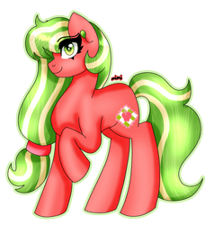 Size: 1997x2099 | Tagged: safe, artist:dazzlingmimi, derpibooru import, applejack (g3), earth pony, pony, g3, cute, g3 jackabetes, looking at you, raised hoof, raised leg, simple background, solo, transparent background