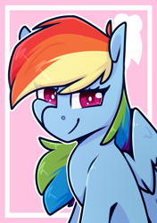 Size: 2039x2894 | Tagged: safe, artist:jelly-sketch, artist:jellysketch, derpibooru import, part of a set, rainbow dash, pegasus, pony, g4, cutie mark background, eye clipping through hair, female, high res, lidded eyes, looking at you, mare, partially open wings, smiling, smiling at you, smirk, solo, wings