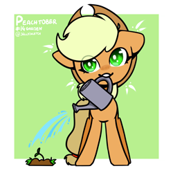 Size: 2362x2362 | Tagged: safe, artist:jellysketch, derpibooru import, applejack, earth pony, pony, cute, jackabetes, plant, solo, watering can