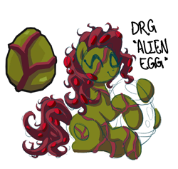 Size: 688x651 | Tagged: safe, artist:wtfponytime, derpibooru import, alien, monster pony, pony, alien egg, colored, colored sketch, crossover, deep rock galactic, egg, extra legs, eyes closed, hug, ponified, simple background, six legs, sketch, smiling, solo, species swap, tentacle hair, tentacle mane, tentacle tail, tentacles, vein, weird, white background