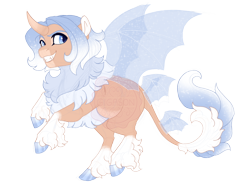 Size: 3600x2700 | Tagged: safe, artist:gigason, derpibooru import, oc, oc only, oc:ice dance, hybrid, pony, bat wings, blue eyes, coat markings, colored hooves, curved horn, fangs, female, gradient hooves, gradient horn, gradient mane, gradient tail, grin, hoof polish, horn, hybrid oc, leonine tail, looking back, magic, magic wings, mare, multiple wings, obtrusive watermark, parent:oc:misumena, parent:scorpan, parents:canon x oc, rearing, simple background, smiling, socks (coat marking), solo, sparkly mane, sparkly tail, sparkly wings, tail, tail wings, transparent background, transparent wings, unshorn fetlocks, watermark, wings