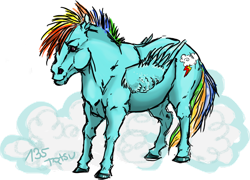 Size: 1024x737 | Tagged: safe, artist:mechanicpigeon, derpibooru import, rainbow dash, horse, pegasus, hoers, realistic, simple background, solo, transparent background