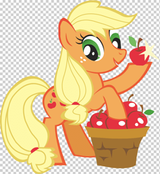 Size: 890x972 | Tagged: safe, derpibooru import, applejack, earth pony, apple, basket, checkered background, food, solo, stock vector