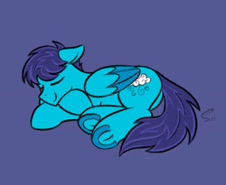 Size: 3448x2826 | Tagged: safe, artist:selenophile, derpibooru import, oc, oc only, oc:open air, pegasus, pony, blue background, butt, colored sketch, commission, eyes closed, lying down, pegasus oc, plot, simple background, sketch, sleeping, solo