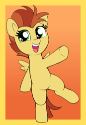 Size: 1587x2298 | Tagged: safe, artist:heretichesh, derpibooru import, hyper sonic, lemon crumble, pegasus, pony, g4, belly, bipedal, cute, female, filly, foal, friendship student, gradient background, looking at you, open mouth, open smile, smiling, smiling at you, solo, standing, standing on one leg, underhoof