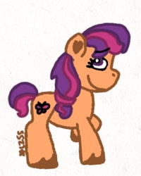 Size: 662x828 | Tagged: safe, artist:starrscout-23, derpibooru exclusive, derpibooru import, scootaloo (g3), earth pony, pony, g3, g3.5, female, heart ears, mare, pink mane, purple mane, signature, simple background, solo, unshorn fetlocks, white background