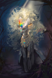 Size: 1576x2378 | Tagged: safe, artist:kaikamoi, derpibooru import, oc, oc only, pony, unicorn, ethereal mane, female, glowing, glowing horn, horn, jewelry, mare, regalia, solo, technically advanced