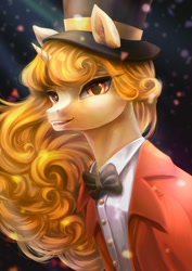 Size: 1060x1500 | Tagged: safe, artist:catofrage, derpibooru import, oc, oc only, pony, unicorn, bowtie, clothes, female, hat, mare, solo, top hat