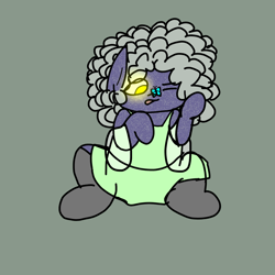 Size: 2000x2000 | Tagged: safe, artist:esme489, derpibooru exclusive, derpibooru import, oc, oc:mystic spark, butterfly, baby, curly hair, female, filly, foal, golden eyes, green dress, simple background, sitting, white hair