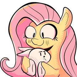 Size: 900x900 | Tagged: safe, artist:eveeyuwu, derpibooru import, angel bunny, fluttershy, pegasus, pony, rabbit, g4, animal, duo, female, hug, male, mare, screentone, simple background, transparent background