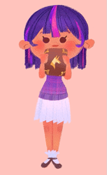 Size: 393x644 | Tagged: safe, artist:shugrcube, derpibooru import, twilight sparkle, human, book, clothes, humanized, orange background, simple background, skirt, tan skin