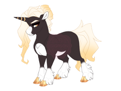 Size: 3600x2700 | Tagged: safe, artist:gigason, derpibooru import, oc, oc only, oc:gold speck, pony, unicorn, blaze (coat marking), cloven hooves, coat markings, colored hooves, ear fluff, ears, ears back, facial markings, fangs, golden eyes, gradient hooves, gradient mane, gradient tail, hair bun, hoof polish, horn, lidded eyes, looking down, male, mealy mouth (coat marking), obtrusive watermark, pale belly, simple background, socks (coat marking), solo, stallion, standing, striped horn, tail, transparent background, unicorn oc, unshorn fetlocks, watermark