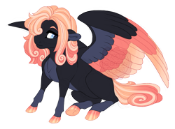 Size: 3205x2366 | Tagged: safe, artist:gigason, derpibooru import, oc, oc only, oc:coal, pegasus, pony, blue eyes, closed mouth, coat markings, colored hooves, colored wings, colored wingtips, female, frown, gradient hooves, gradient mane, gradient tail, hoof polish, looking down, magical lesbian spawn, mare, multicolored wings, obtrusive watermark, offspring, pale belly, parent:amber laurel, parent:cloudchaser, partially open wings, pegasus oc, simple background, sitting, socks (coat marking), solo, tail, transparent background, watermark, wings