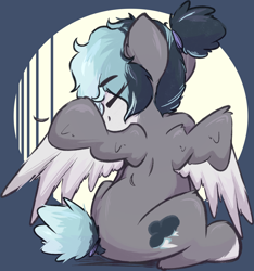 Size: 1718x1833 | Tagged: safe, artist:rhythmpixel, derpibooru import, oc, oc only, pegasus, pony, grooming, pegasus oc, ponytail, preening, solo, wings