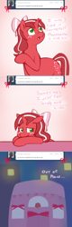 Size: 868x2725 | Tagged: safe, artist:redintravenous, derpibooru import, oc, oc:red ribbon, pony, unicorn, ask red ribbon, bow, female, hair bow, mare, solo